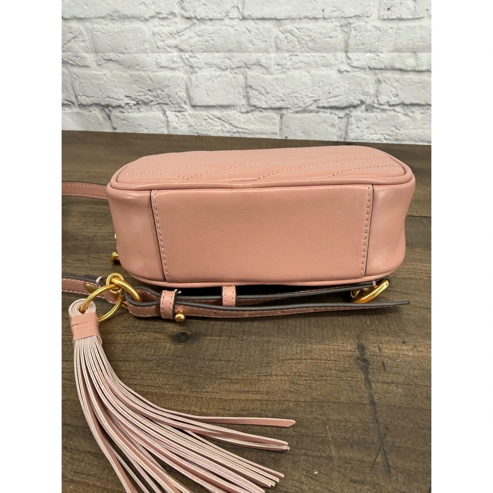 Tory Burch Kira Chevron Small Camera Bag Pink Moon Quilted Leather Crossbody